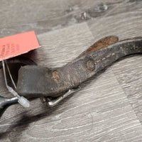 SS Sweet Iron Western Tom Thumb Bit, copper, Leather Chin Strap *gc, rust, v.dirty, scratches, residue, chewed
