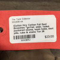 Hvy Cotton Full Seat Breeches *gc/fair, older, faded, puckered seams, seam holes, seat: pills, rubs & stains