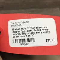 Hvy Cotton Breeches, Zipper *gc, older, faded, wavy seams, pilly edges, hairy velcro, seam hole
