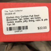 Hvy Cotton Full Seat Breeches *gc, older, sm holes, faded, stains, pilly lining, rubs & pills
