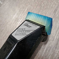 Single Speed Cordless Clippers, Blades, Cover, Charger, 5 Plastic Guards *gc, clean, broken teeth, WORKS (needs charge), older
