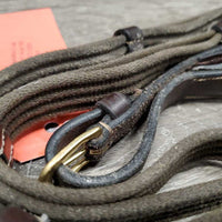 Hvy Double Cotton Web Reins, finger stoppers *gc/vgc, dirty, film, older, stiff, twist
