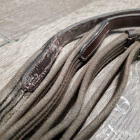 Hvy Double Cotton Web Reins, finger stoppers *gc/vgc, dirty, film, older, stiff, twist
