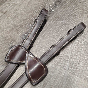 Hvy Double Cotton Web Reins, finger stoppers *gc/vgc, dirty, film, older, stiff, twist
