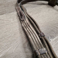 Hvy Double Cotton Web Reins, finger stoppers *gc/vgc, dirty, film, older, stiff, twist
