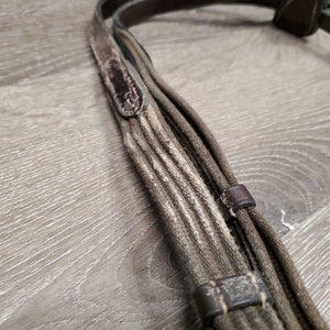 Hvy Double Cotton Web Reins, finger stoppers *gc/vgc, dirty, film, older, stiff, twist