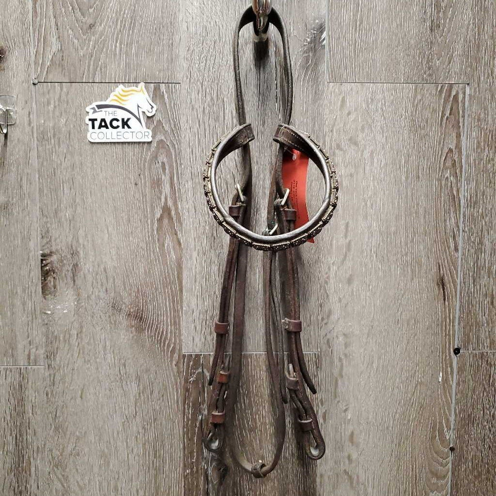 Thick Soft Bridle, Hvy Bling Browband *gc/fair, NO Noseband, cracks, gunk, older, stains, dirt, scrapes