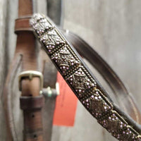 Thick Soft Bridle, Hvy Bling Browband *gc/fair, NO Noseband, cracks, gunk, older, stains, dirt, scrapes
