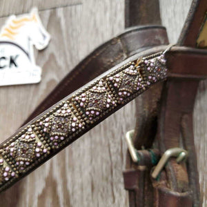 Thick Soft Bridle, Hvy Bling Browband *gc/fair, NO Noseband, cracks, gunk, older, stains, dirt, scrapes