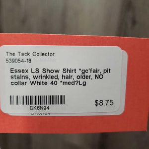LS Show Shirt *gc'fair, pit stains, wrinkled, hair, older, NO collar