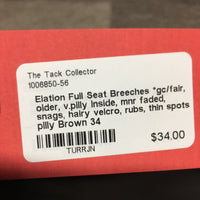 Full Seat Breeches *gc/fair, older, v.pilly inside, mnr faded, snags, hairy velcro, rubs, thin spots, pilly