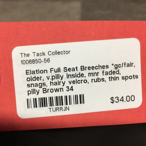 Full Seat Breeches *gc/fair, older, v.pilly inside, mnr faded, snags, hairy velcro, rubs, thin spots, pilly
