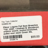 Full Seat Breeches *fair, older, v.stained & discolored, undone seams, pucker/stretched, pulled seat seam
