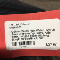 High Waist HvyFull Seat Breeches *gc, dirty, rubs, older, undone seam stitching
