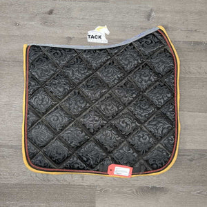 Quilt Dressage Saddle Pad, 2x piping *gc, v. dirty, stained, hair, loose stitching