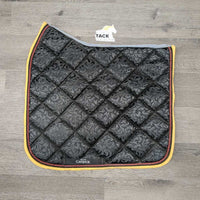 Quilt Dressage Saddle Pad, 2x piping *gc, v. dirty, stained, hair, loose stitching
