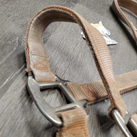 Adjustable Thick Nylon Halter *gc, dirt, stained, hair, stiff, sm chin cut, scuffed plaiting
