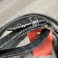 Rubber Lined Reins, finger stoppers, buckles *fair, cracking, v.dry, v.stiff, peeling, dirt, residue, edges: rubs, threads & thin spots
