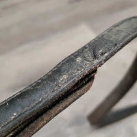 Leather Reins, finger stoppers *fair, keepers: broken & missing, dry, stiff, scrapes, threads, rubs, chewed, loose hooks
