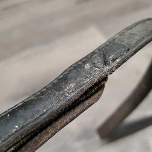 Leather Reins, finger stoppers *fair, keepers: broken & missing, dry, stiff, scrapes, threads, rubs, chewed, loose hooks