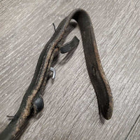 Leather Reins, finger stoppers *fair, keepers: broken & missing, dry, stiff, scrapes, threads, rubs, chewed, loose hooks