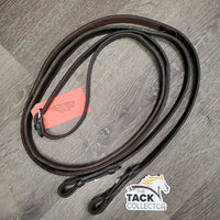 Rubber Lined Reins *gc/fair, clean, threads, curled end, v.rubbed threads, rubber: cracks, threads & rubbed/thin spots
