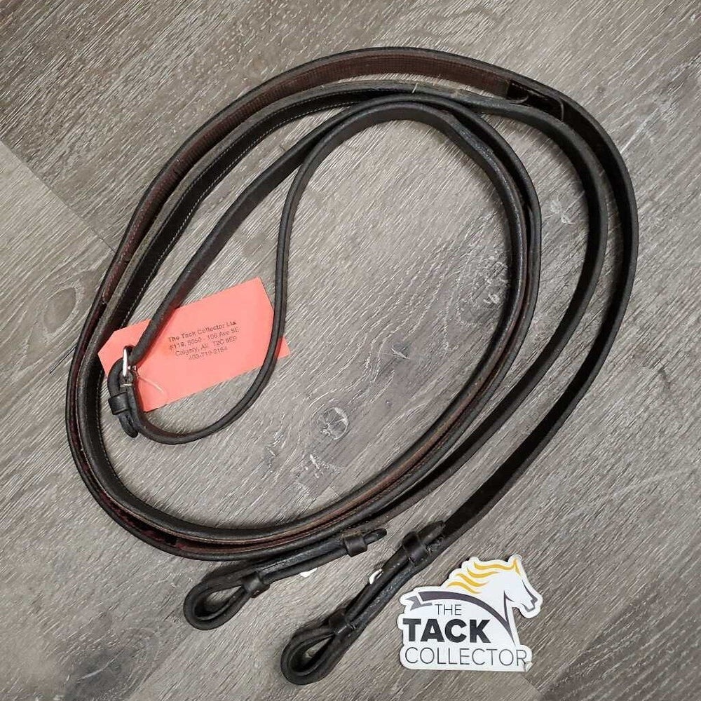 Rubber Lined Reins *gc/fair, clean, threads, curled end, v.rubbed threads, rubber: cracks, threads & rubbed/thin spots