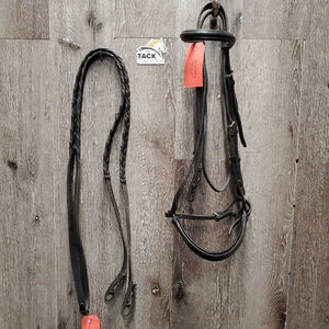 Rsd Padded Bridle, Drop Noseband, Thick Braided Reins *gc/fair, v.dry & stiff, xholes, clean, cracked