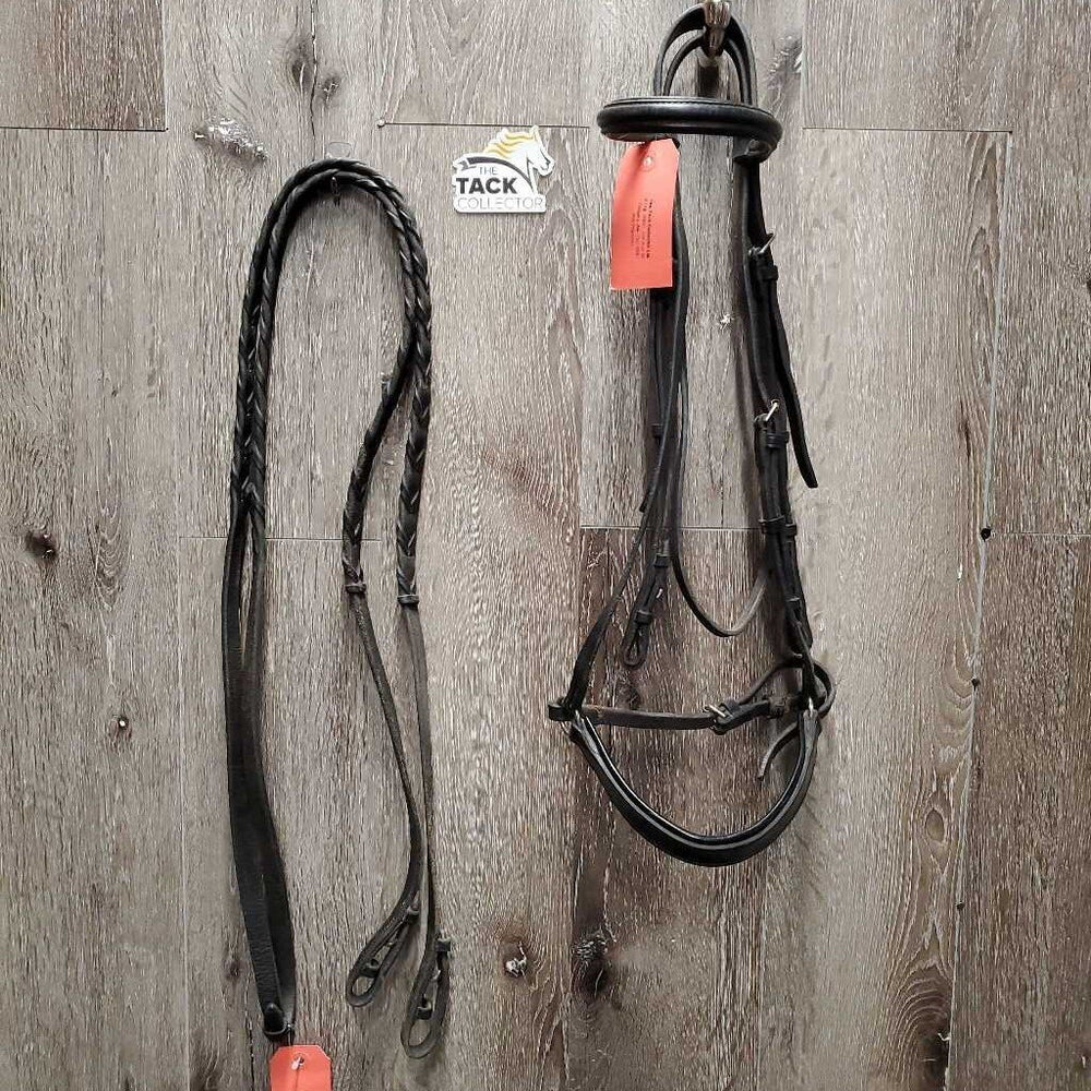 Rsd Padded Bridle, Drop Noseband, Thick Braided Reins *gc/fair, v.dry & stiff, xholes, clean, cracked