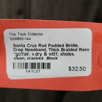 Rsd Padded Bridle, Drop Noseband, Thick Braided Reins *gc/fair, v.dry & stiff, xholes, clean, cracked
