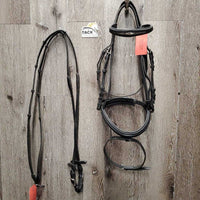 Rsd/Padded Bridle, Flash, Cotton Web Reins, buckles *gc/fair, clean, scraped edges, residue, mismatched, dry, stiff, undone end, short cheeks
