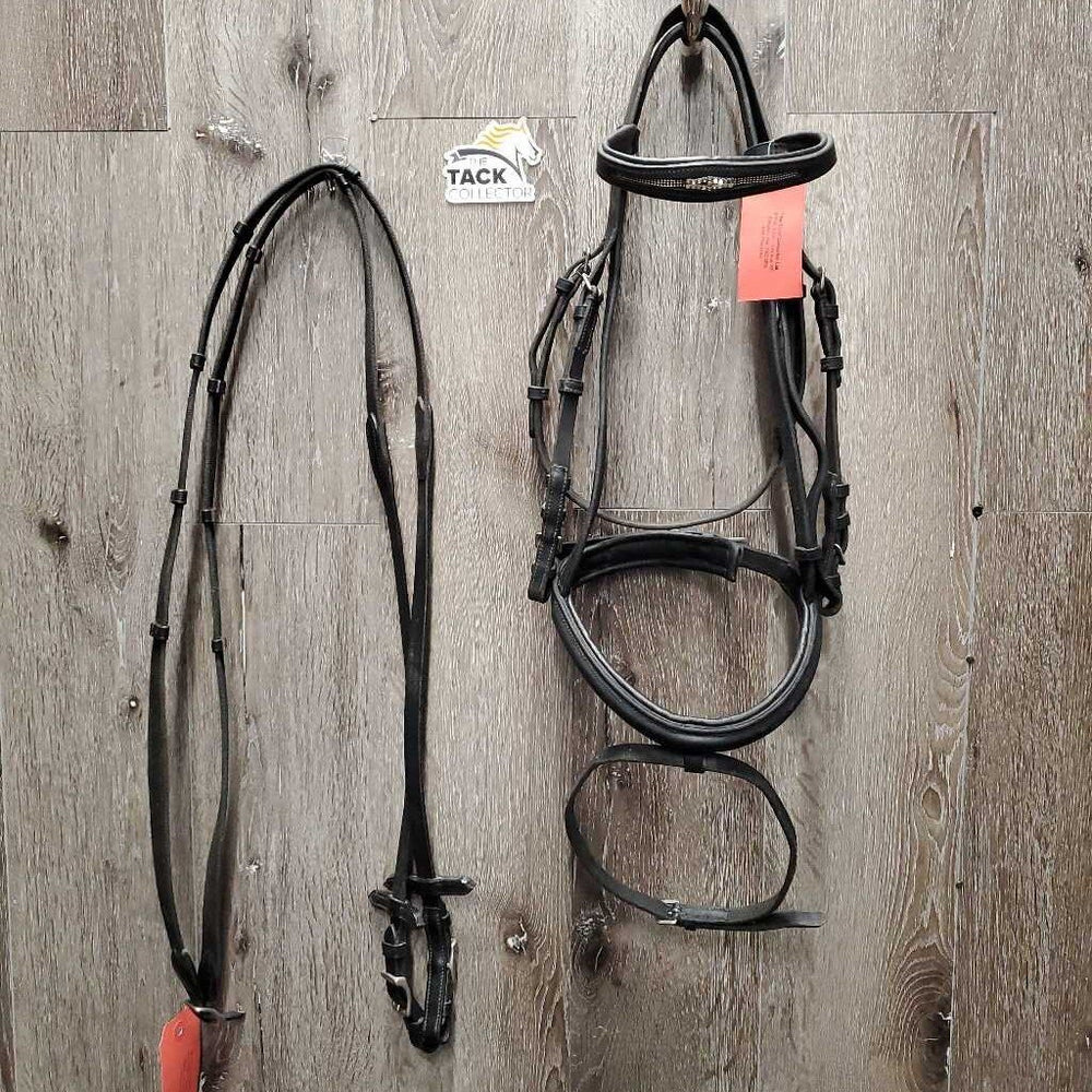 Rsd/Padded Bridle, Flash, Cotton Web Reins, buckles *gc/fair, clean, scraped edges, residue, mismatched, dry, stiff, undone end, short cheeks