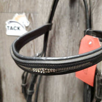 Rsd/Padded Bridle, Flash, Cotton Web Reins, buckles *gc/fair, clean, scraped edges, residue, mismatched, dry, stiff, undone end, short cheeks
