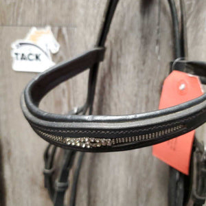 Rsd/Padded Bridle, Flash, Cotton Web Reins, buckles *gc/fair, clean, scraped edges, residue, mismatched, dry, stiff, undone end, short cheeks