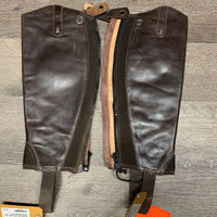 Synthetic Half Chaps, Back Zips *peeling lining, dirt, gc/fair, rubs, peeled edges
