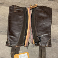 Synthetic Half Chaps, Back Zips *peeling lining, dirt, gc/fair, rubs, peeled edges
