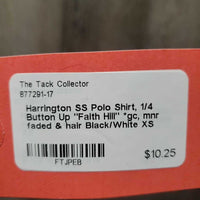 SS Polo Shirt, 1/4 Button Up "Faith Hill" *gc, mnr faded & hair
