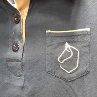 SS Polo Shirt, 1/4 Button Up *gc, mnr faaded, collar puckers
