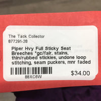 Hvy Full Sticky Seat Breeches *gc/fair, stains, thin/rubbed stickies, undone loop stitching, seam puckers, mnr faded
