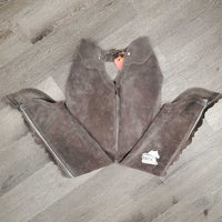 Hvy Suede Full Chaps, Scalloped edges, Sewn Back *xc, v.mnr rubs, curled scallops, stains & dirt
