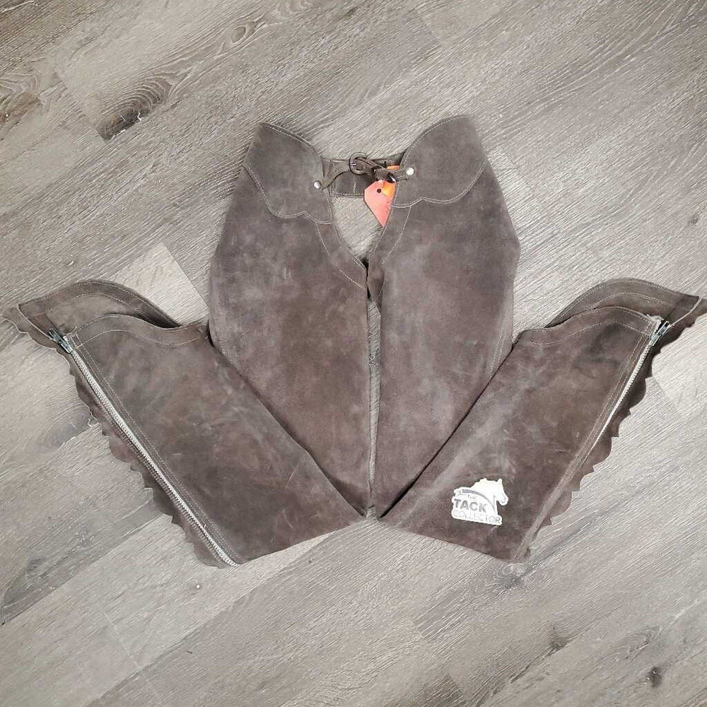 Hvy Suede Full Chaps, Scalloped edges, Sewn Back *xc, v.mnr rubs, curled scallops, stains & dirt