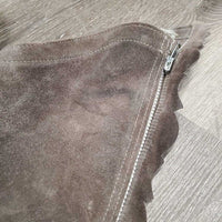 Hvy Suede Full Chaps, Scalloped edges, Sewn Back *xc, v.mnr rubs, curled scallops, stains & dirt
