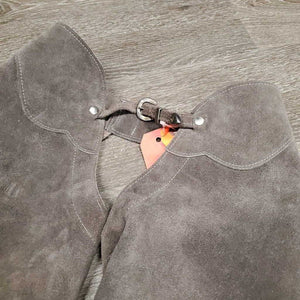 Hvy Suede Full Chaps, Scalloped edges, Sewn Back *xc, v.mnr rubs, curled scallops, stains & dirt