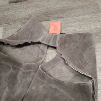 Hvy Suede Full Chaps, Scalloped edges, Sewn Back *xc, v.mnr rubs, curled scallops, stains & dirt
