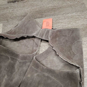 Hvy Suede Full Chaps, Scalloped edges, Sewn Back *xc, v.mnr rubs, curled scallops, stains & dirt