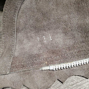 Hvy Suede Full Chaps, Scalloped edges, Sewn Back *xc, v.mnr rubs, curled scallops, stains & dirt