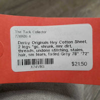 Hvy Cotton Sheet, 2 legs *gc, shrunk, mnr dirt, threads, undone stitching, stains, hair, sm tears, faded
