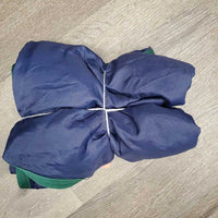 Closed Front Nylon Sheet, 2 legs *gc, shrunk?, repairs, mnr dirt, stains, threads, rubs, hair, rubs, puckers, faded