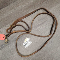 Rolled Leather Loop Roper Rein, 1 snap, 2 conways *gc/fair, rubs, cracks, twist, stains, dry, stiff
