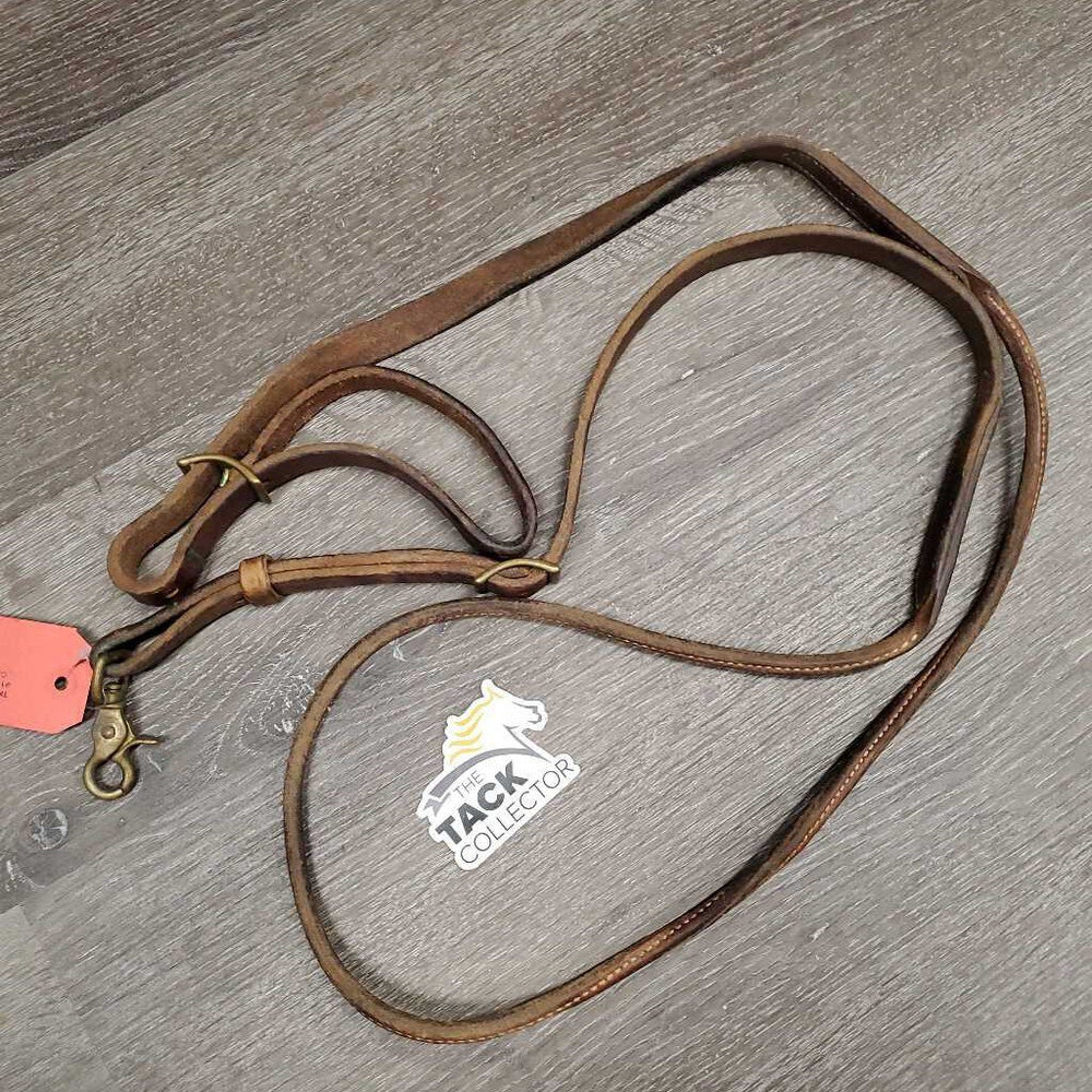 Rolled Leather Loop Roper Rein, 1 snap, 2 conways *gc/fair, rubs, cracks, twist, stains, dry, stiff